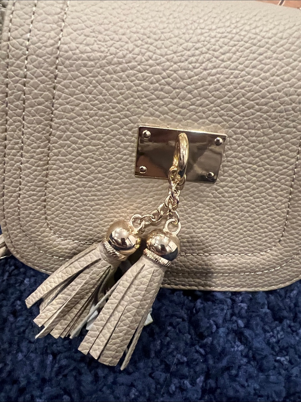 & Other Stories Light Gray Pebbled Tassel Crossbody with Gold Hardware